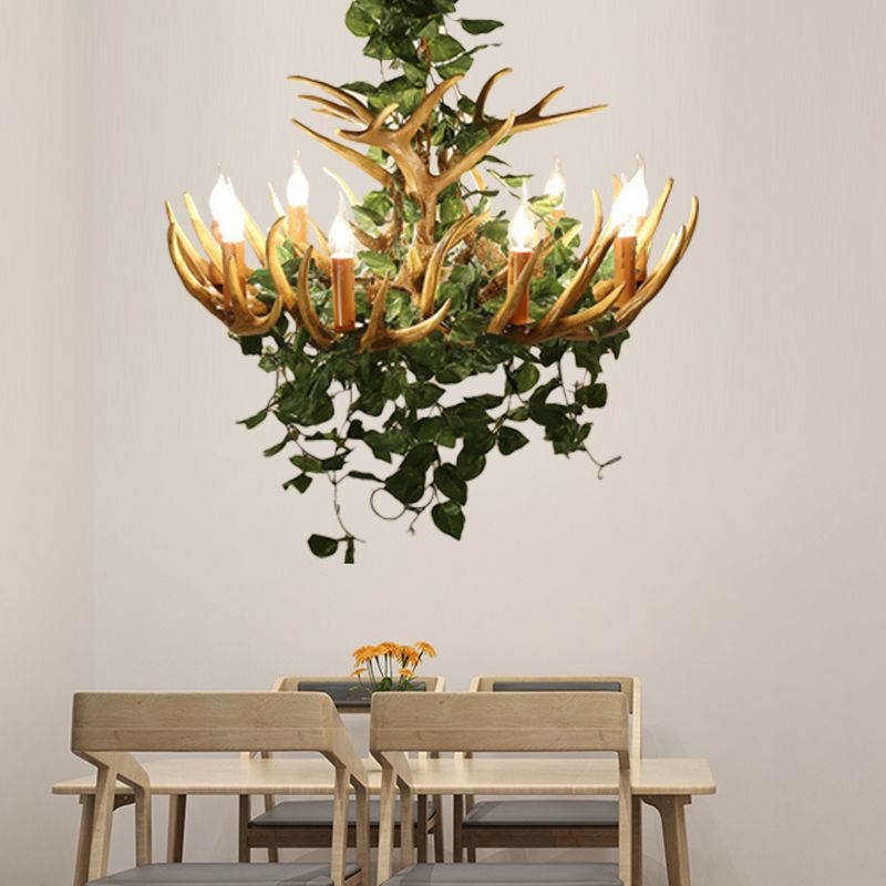 Candle Living Room Hanging Lamp Rustic Resin 4/6/12 Bulbs Pink/Green Chandelier Pendant Light