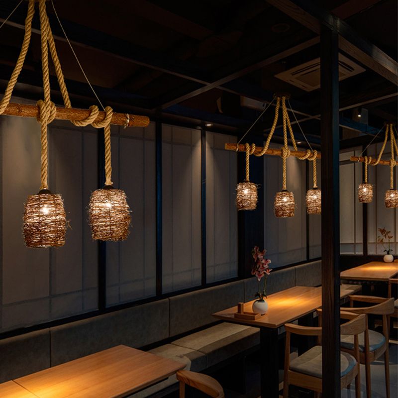 Industrial Style Cylinder Island Pendants Rope Pendant Lights for Dining Room