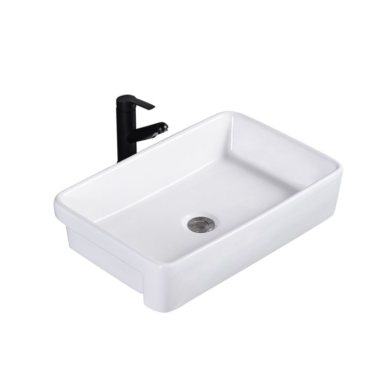 Modern Semi-Recessed Vessel Porcelain with Overflow And Drain Assembly Bathroom Sink