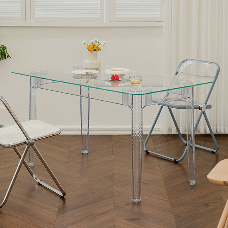Modern Tempered Glass Desktop Geometric Acrylic Legs Dining Table for Dining Room