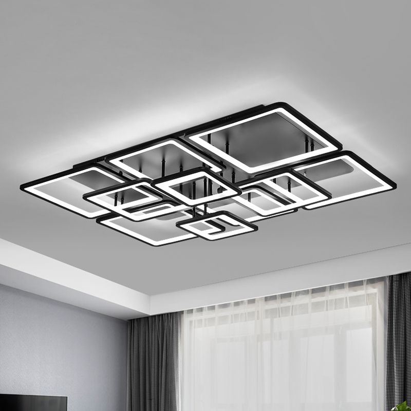 Lámpara LED semiempotrada para sala de estar, 4/6/8 luces, con pantalla acrílica cuadrada, luz de techo negra en luz cálida/blanca/natural