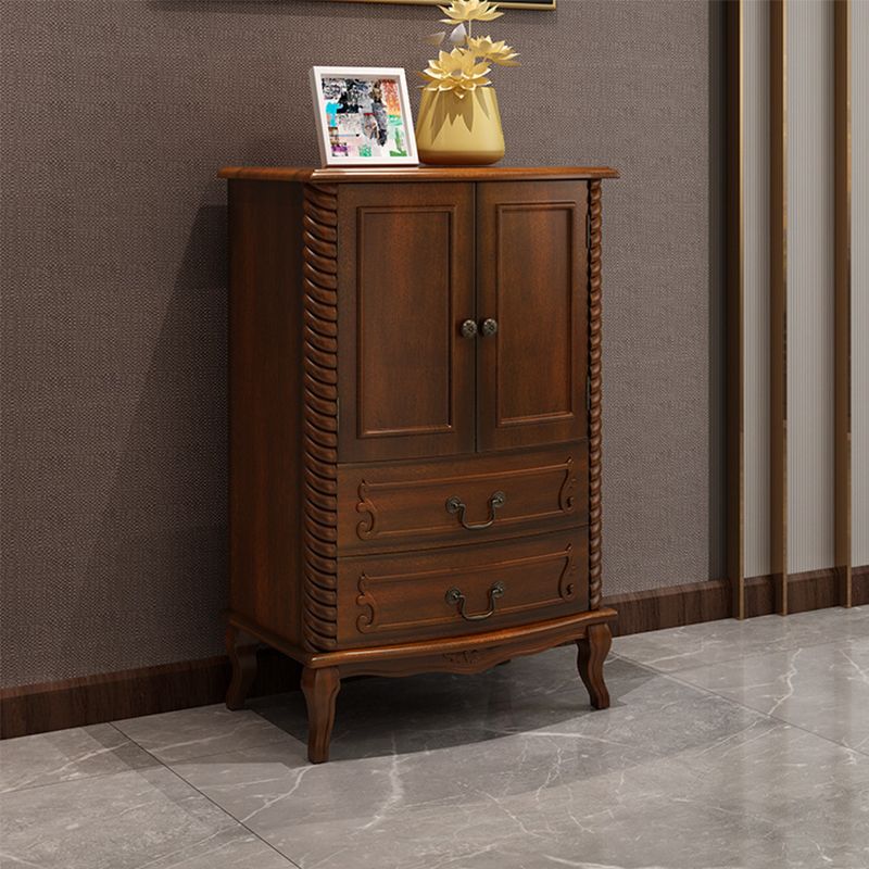 Mid-Century Modern Wood Cabinet Ring Pulls Side Cabinet with Drawer