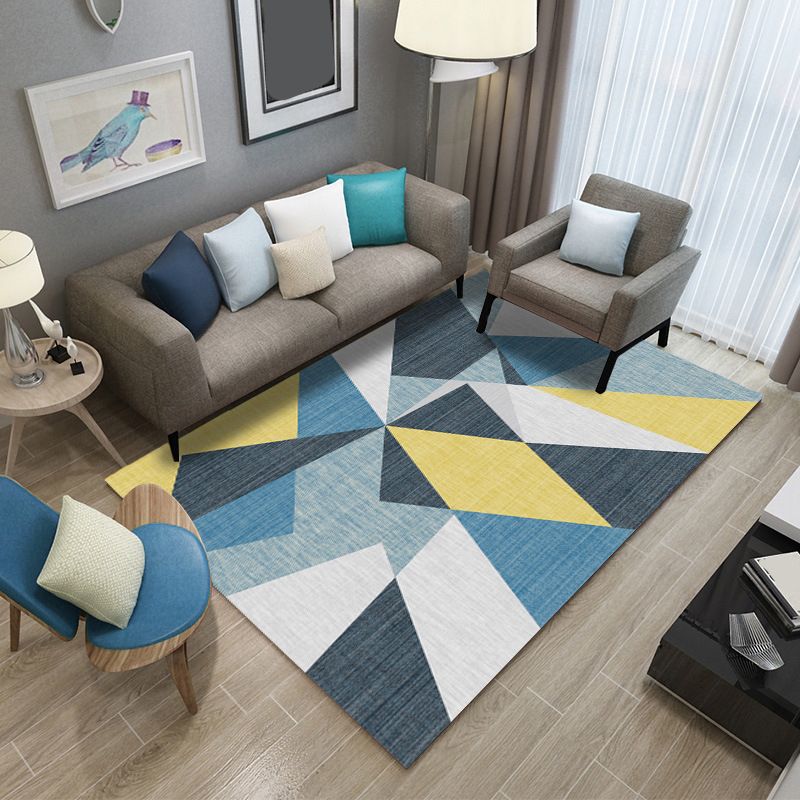Modern Geometric Patchwork Rug Multi-Colored Polyester Carpet Non-Slip Backing Pet Friendly Machine Washable Rug for Lounge