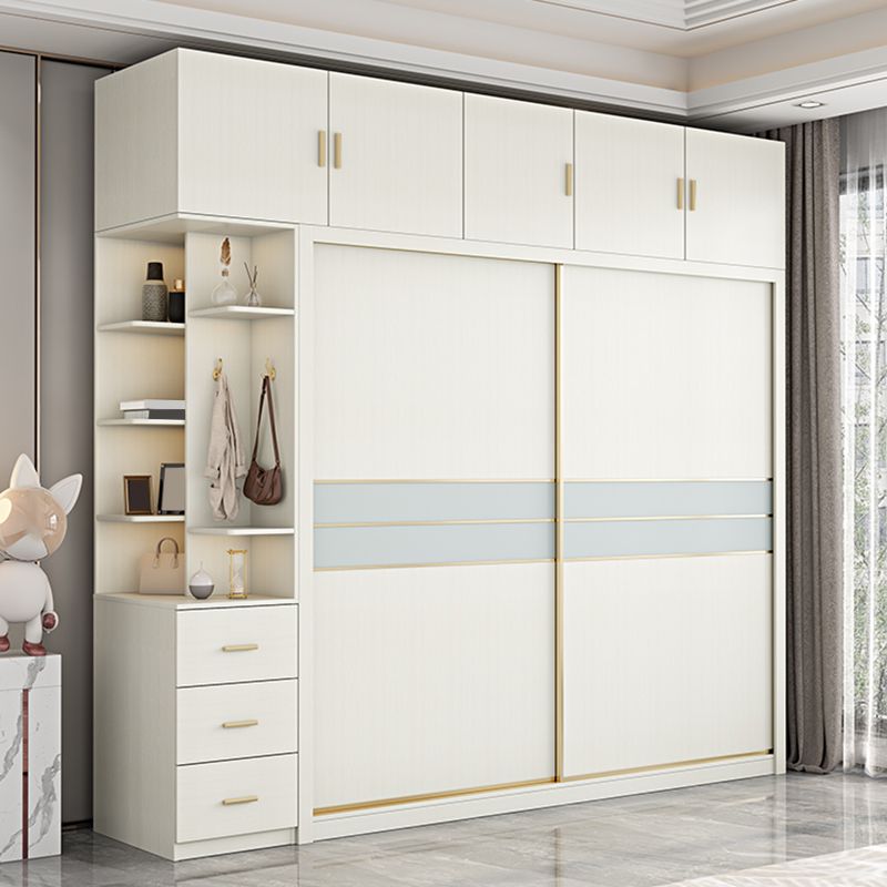 Contemporary Freestanding Wood Wardrobe Sliding Soft Close Doors in White