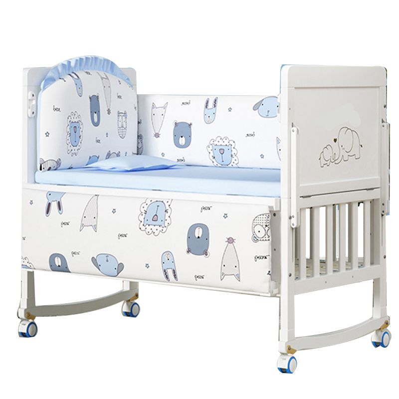 Wooden Contemporary Nursery Bed Wheels Arched Crib with Guardrail