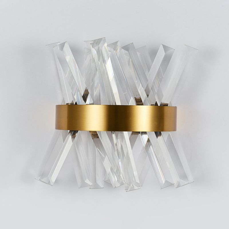 Crystal Unique Shape Wall Lights Modern Style 2 Lights Wall Light Sconce in Brass