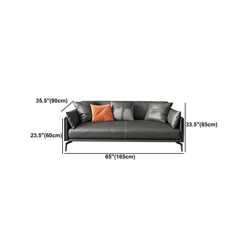 Scandinavian Dark Gray Stain-Resistant Storage Grain Leather Sofa & Chaise