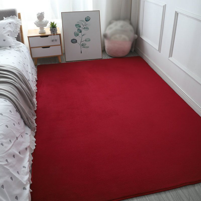 Dark Red Pure Color Rug Polyester Casual Rug Washable Rug for Living Room