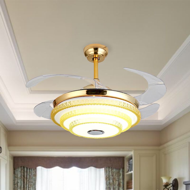 Sich verjüngter kristallverklemmter Lüfterlicht moderne LED Gold Halbmontagelampe mit Bluetooth -Lautsprecher und Fernbedienung/Wandsteuerung/Frequenzumwandlung