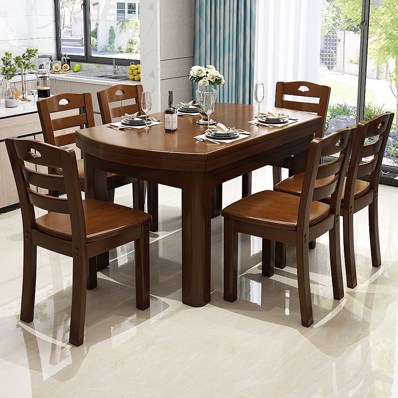 Brown Solid Wood Dining Table for Home Modern Foldable Dinette Table