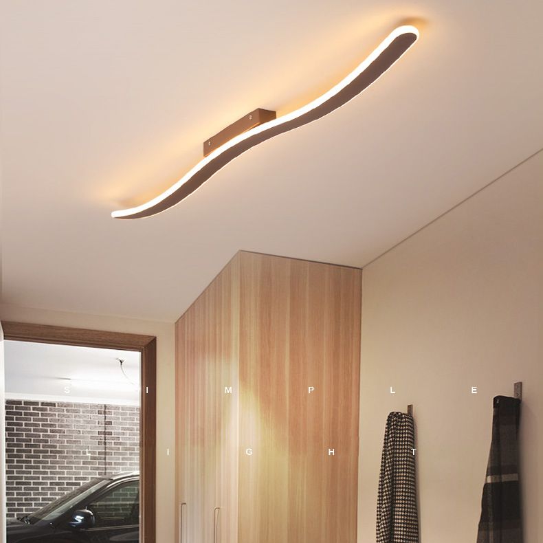 Wave Metal Semi Flush Mount Lighting Minimalist LED Coffee Semi Flush Ceiling Light