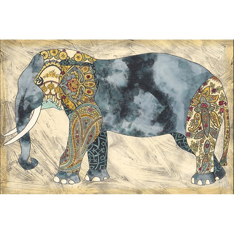 Boho-Chic Elephant Wall Mural Decal Blue-Brown Waterproof Wall Covering for Living Room