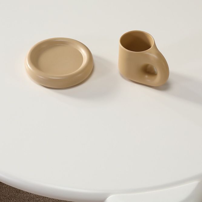 Contemporary Round Wood Cocktail Table White 4 Legs Coffee Table - 13.8" H