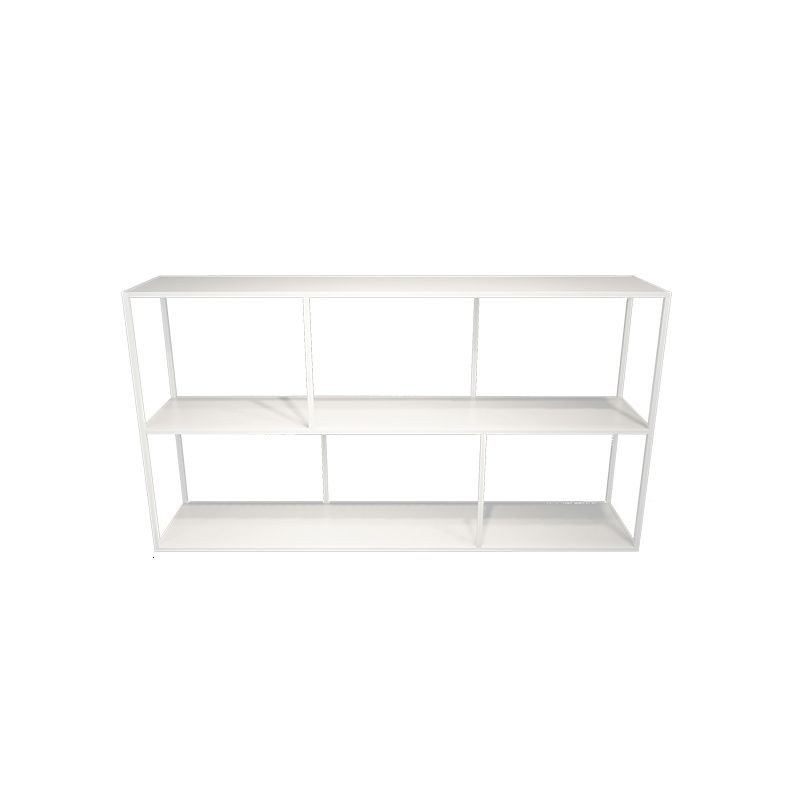 Scaffali di libri minimalisti della libreria aperta con ripiani rettangolari in metallo