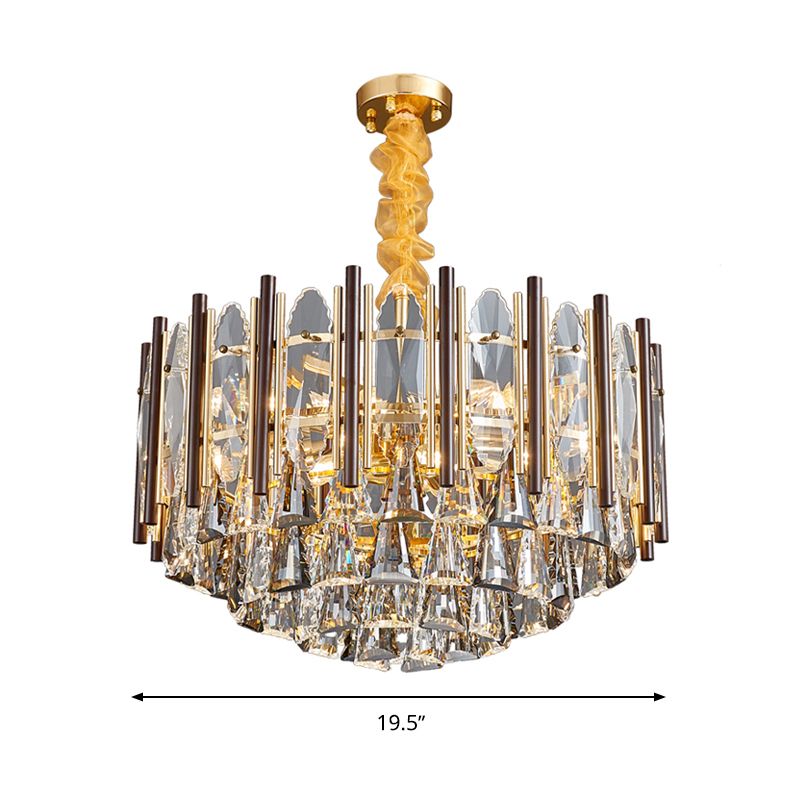Cylinder Pendant Chandelier Contemporary Crystal 6/9 Heads Black Ceiling Hanging Light, 19.5"/23.5" Wide