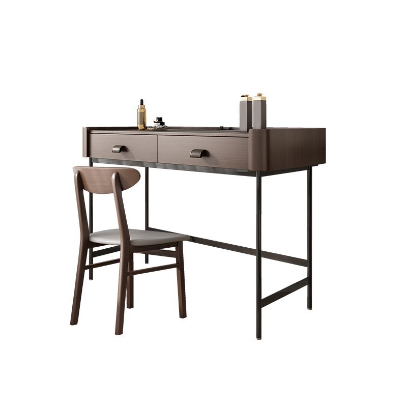 2 Drawers Dressing Table 30.7" High Vanity Set with Stool in Brown