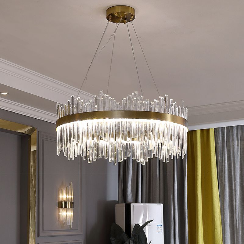 Runde Form hängende Lichter moderner Kristallmetallkronleuchter in Gold für Wohnzimmer