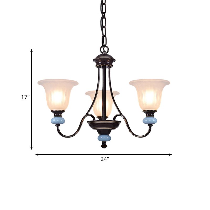 Éclairage de lustre de 3/6 à 6 tête lampe de suspension de salon traditionnelle avec une large bouée de verre blanc en noir en noir