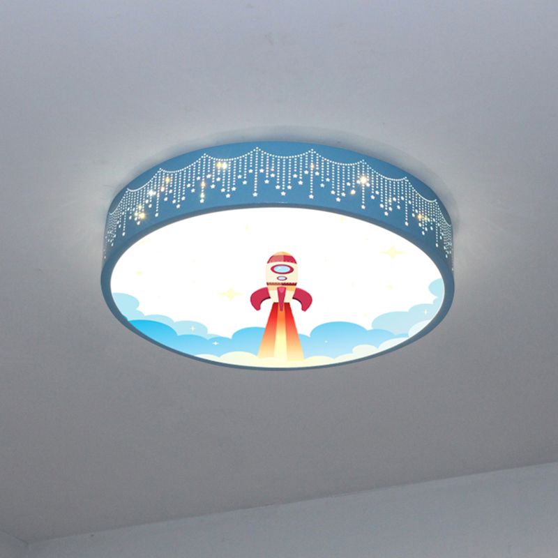 Meteor Dusche Ausschnitte Deckenlampe Kinder Acryl Schlafzimmer LED Flush montiert Licht mit Rocket-Muster in Blau