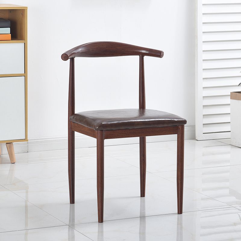 Modern Style Kitchen Leather Dining Chair Ladder Back Side Chair of 16" Wide with Metallic Base