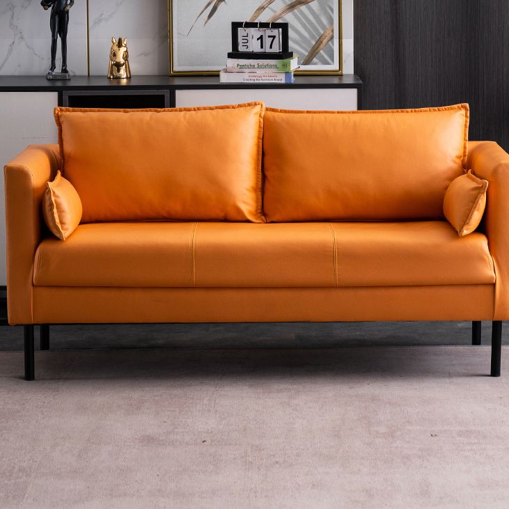 30.7" High Glam Sofa Faux Leather Tuxedo Arm Sofa with 2 Pillows