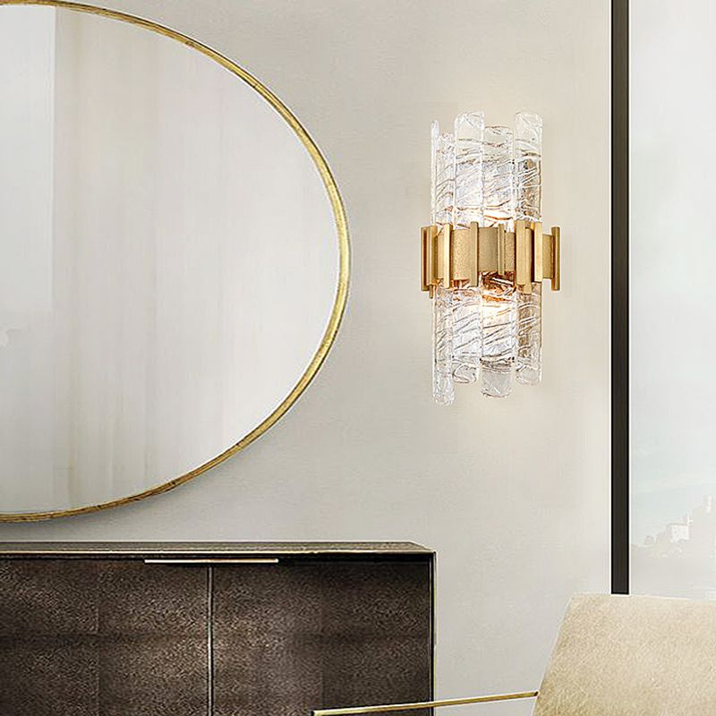 Contemporary Crystal Prism Wall Mount Light 2 Bulbs Wall Lamp in Clear for Living Room