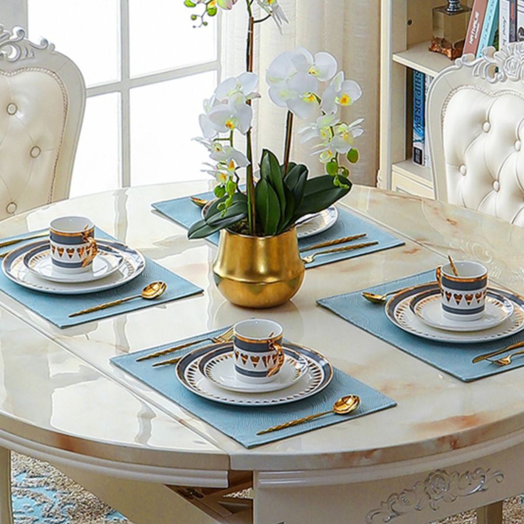 Glam Kitchen Table with Faux Marble Top Solid Wood Legs for Home