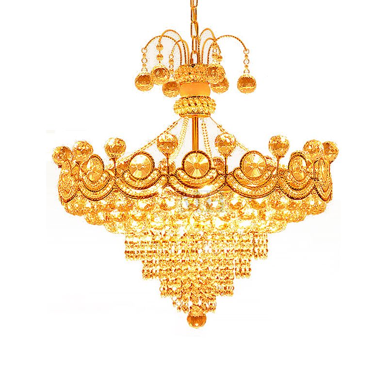 Crystal Cone Chandelier Light Modern 10 Lights Gold Ceiling Light for Dining Room