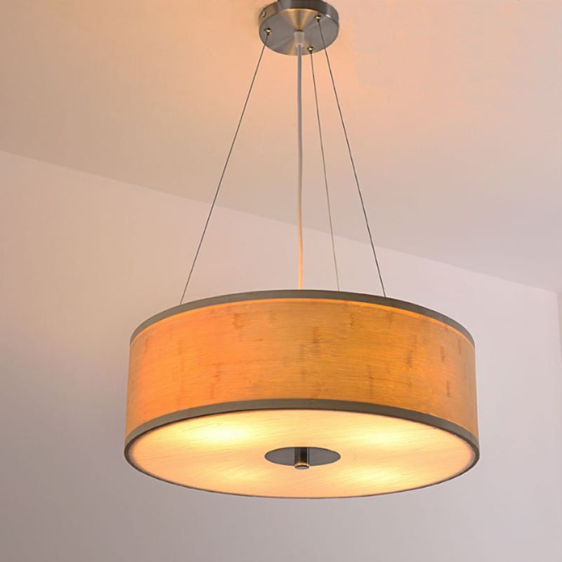 Luz de colgante de trabajo a mano con tono de batería de tambor moderno lámpara de techo de madera de 5 luces