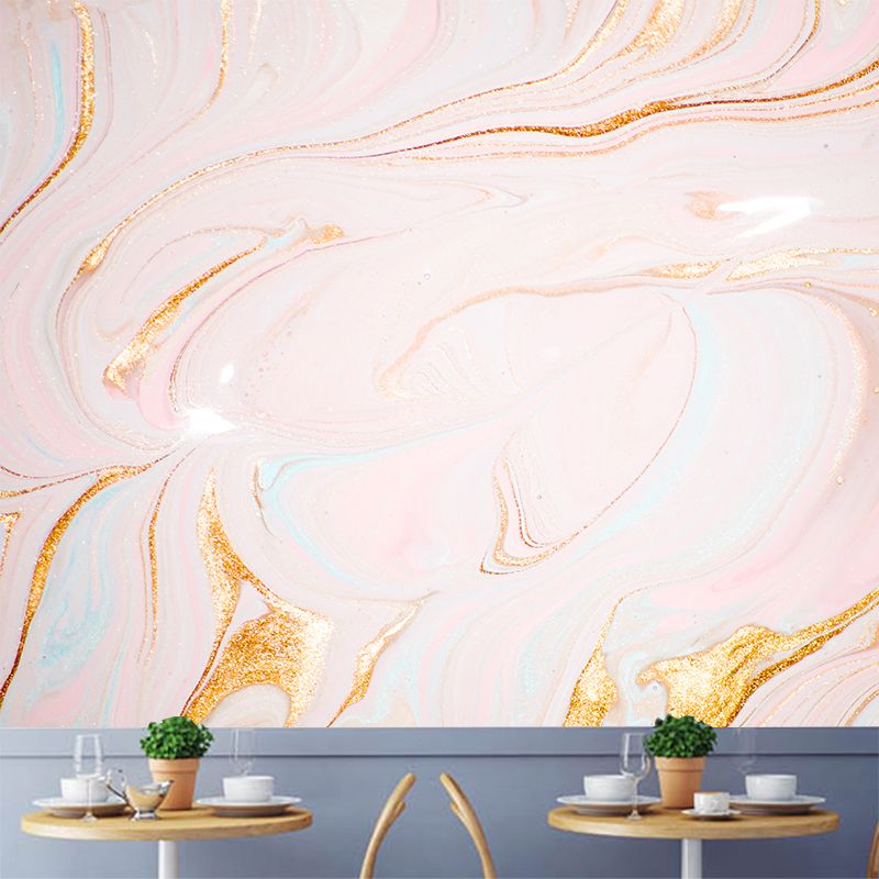 Illustration Water Flow Look Mural Full Size Wall Decoration for Bedroom, Custom Print, Pink