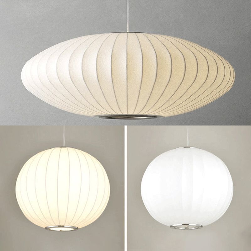 Pendante intérieure minimaliste, éclairage pendentif à 1 lumière en soie blanche pour restaurant