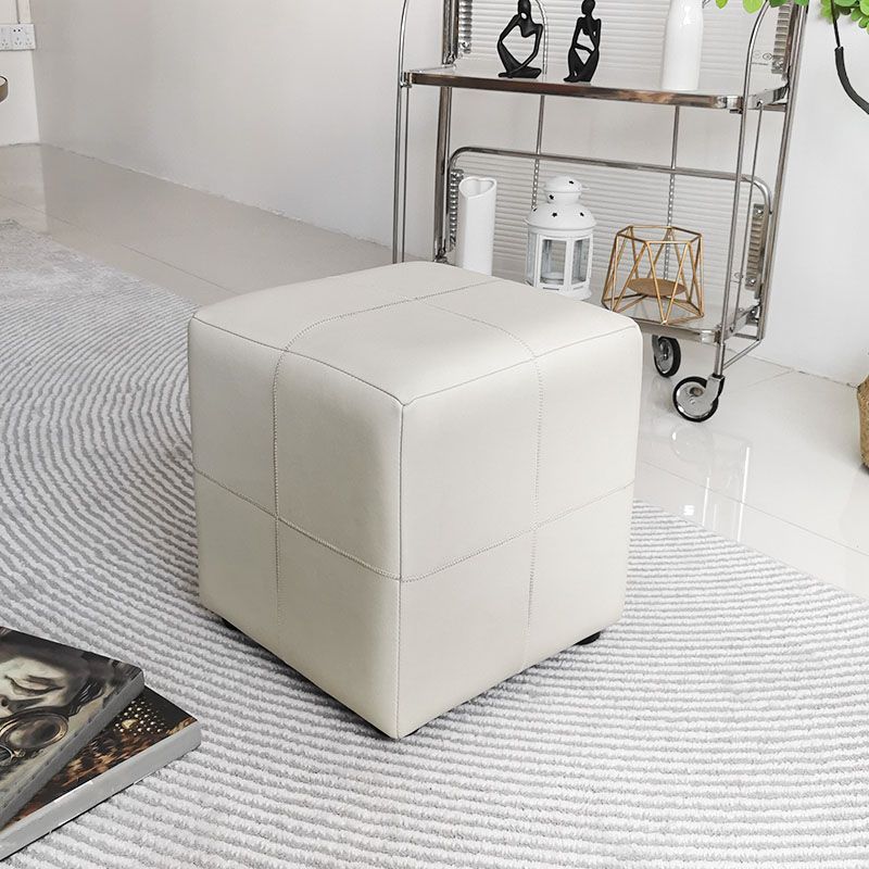 Luxury Pouf Ottoman Genuine Leather Upholstered Solid Color Square Ottoman
