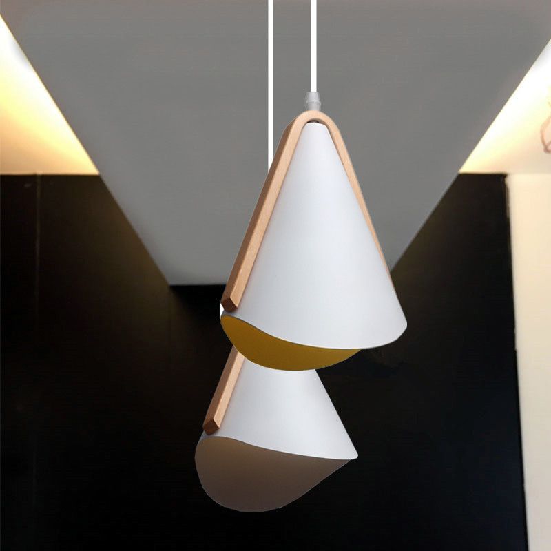 Lámpara de suspensión de diseño de metal de grano de madera nórdica de estilo nórdico de 1 luces en blanco