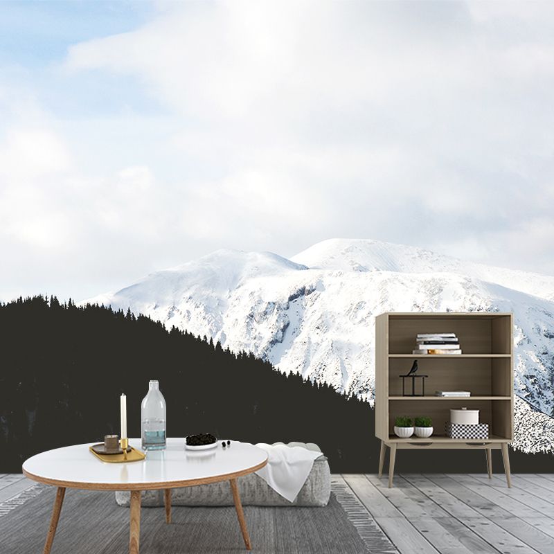 Photography Snow Mountain Wall Mural Big Wall Covering for Accent Wall, Custom Size, White