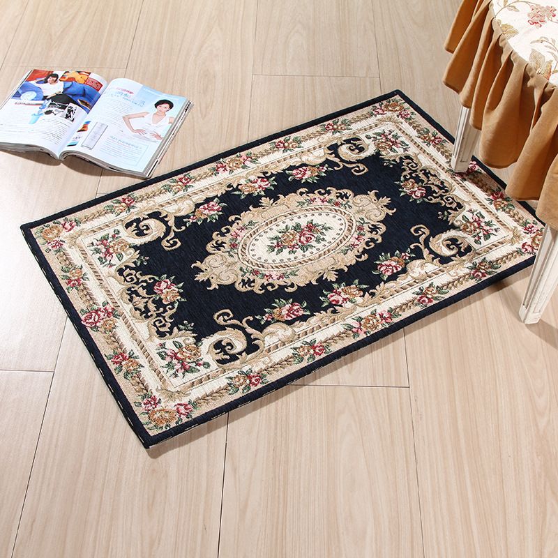 Multi-Colored Door Rug Traditional Peonies Area Carpet Polyester Stain Resistant Anti-Slip Backing Washable Rug