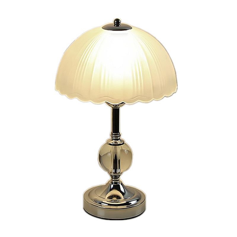 Chrome Hemispherical Table Lamp Modern 1 Head Frosted Glass Night Light with Crystal Accents