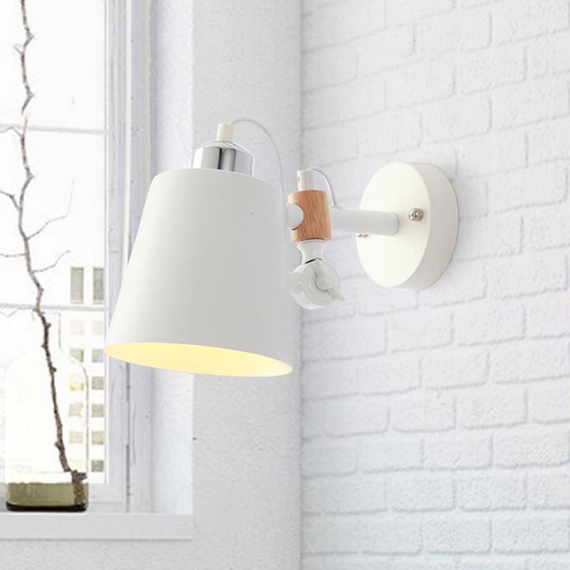 Metal Cone Wall Lighting Contemporary 1 Head Sconce Light Fixture in White with Adjustable Arm