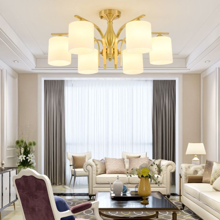 Modern Style Chandelier Light Fixture Gold Cylinder Chandelier Light Fixture with Glass Shade