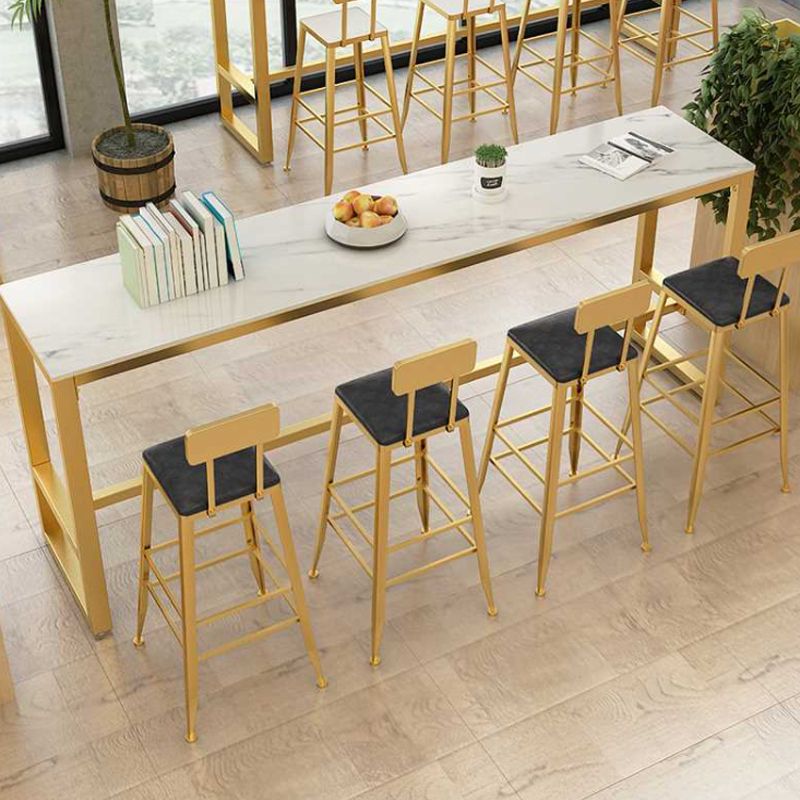 Glam Style Bar Table Set 1/5 Pieces Rectangle Stone Fixed Pub Dining Set