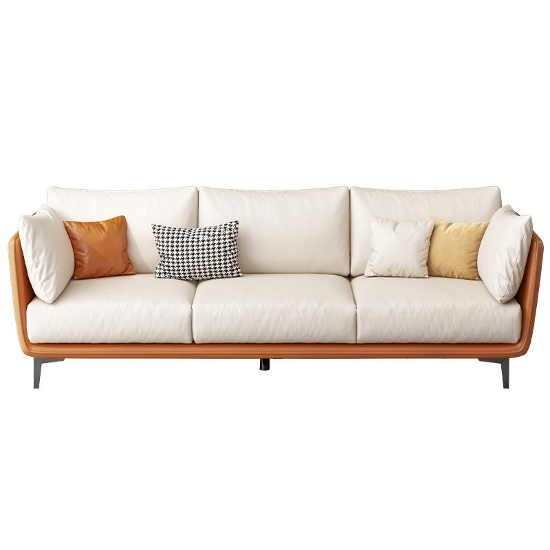 Scandinavian Loose Back Seating Pillow Top Arm Beige Sofa for Apartment