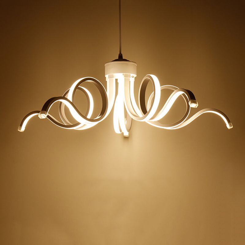 Acrylic White LED Hanging Lamp in Modern Simplicity Aluminium Linear Pendant Light for Dining Room