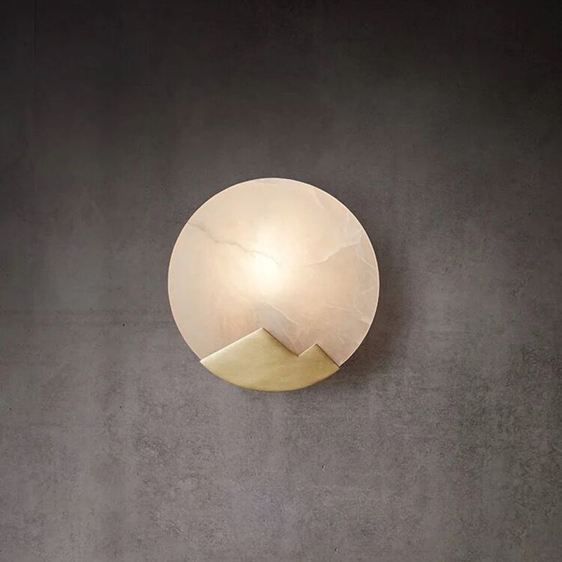 Modern Brass Wall Light Round Gold Wall Sconce with Mica for Living Room