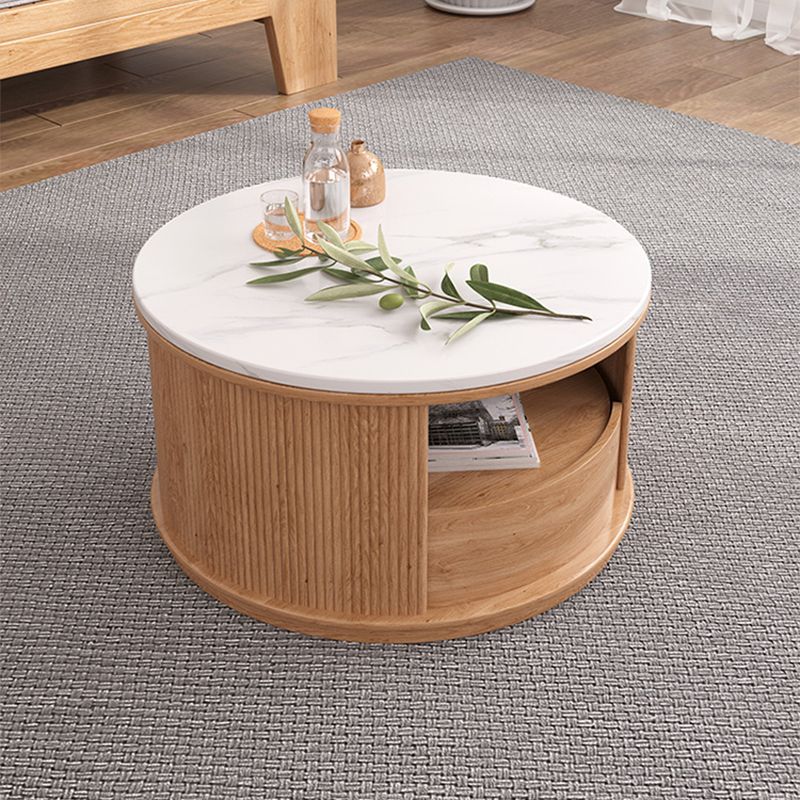 Round Coffee Table Frame Nesting Coffee Table Set with Storage Shelf