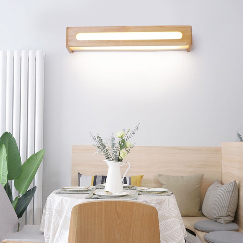 1 Light Rectangle Wall Mounted Lamps Modern Style Wood Wall Lights