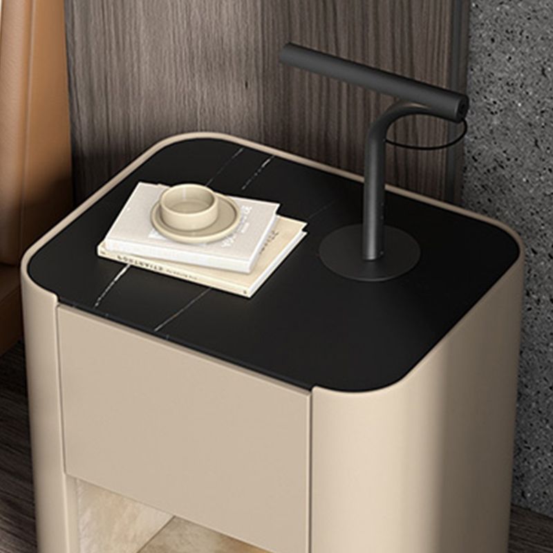 Contemporary Stone Top 1-Drawer, 1 Shelf Nightstand 21.65" Tall Nightstand