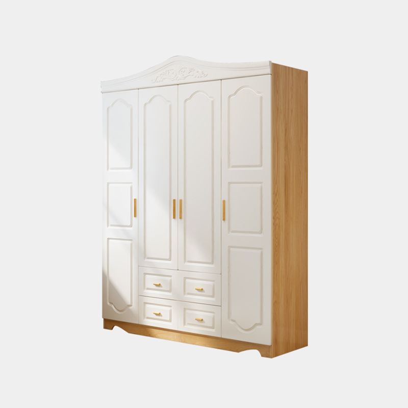 White French Country Wardrobe Armoire Engineered Wood Cabinet with Solid Wood Clothing Rod