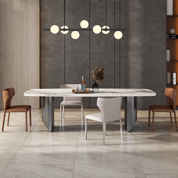 Sintered Stone Top Rechtecktisch für Restaurant Moderner Esstisch mit Doppelpodest