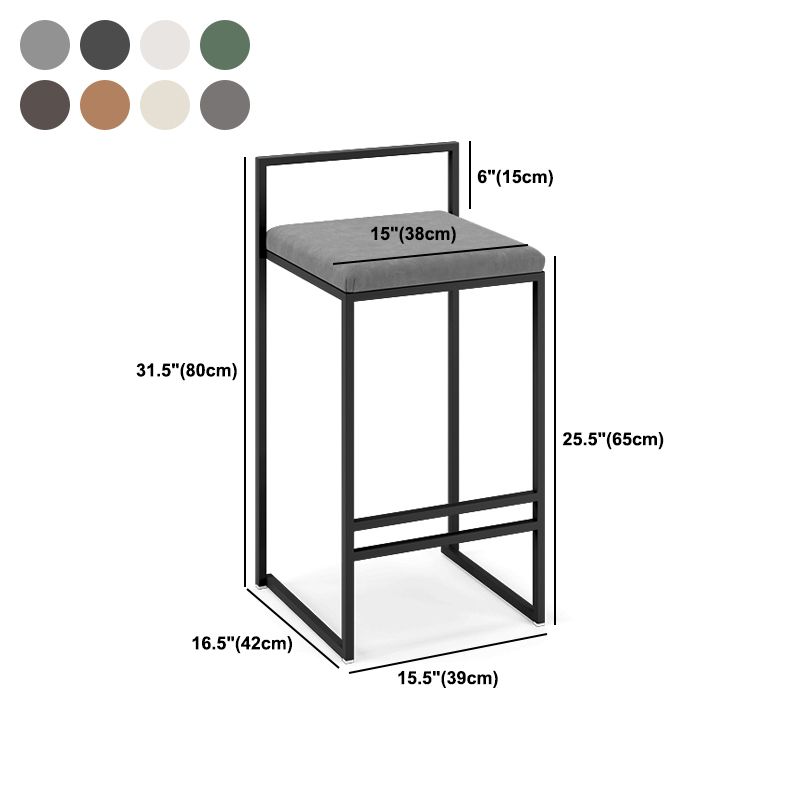 Modern Backrest Armless Counter Stool Iron Kitchen Bar Stool with Cushion and Pedal
