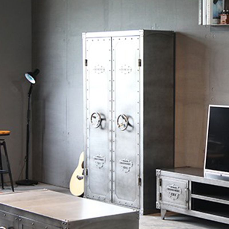 Industrial Metal Wardrobe Closet Freestanding Wardrobe in Grey
