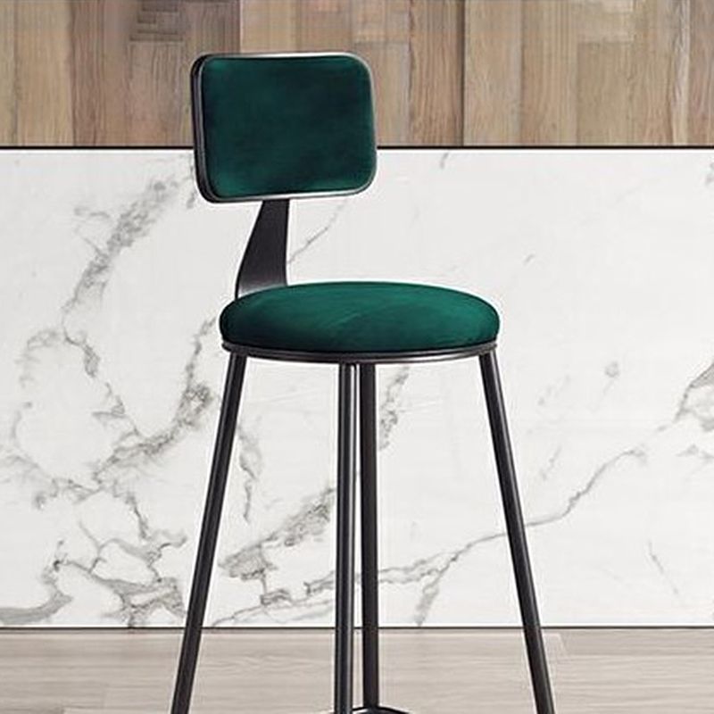 Contemporary Counter Bar Stool Backrest Velvet Bar Stool with Footrest, Iron Base